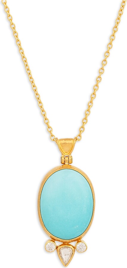 Gurhan 22K Yellow Gold Rune Turquoise & Diamond Pendant Necklace, 16-18