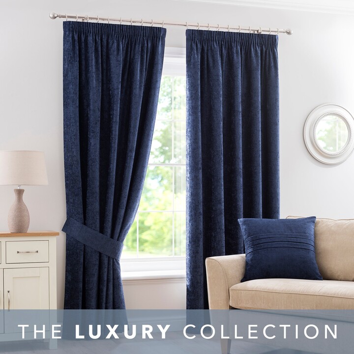 Dunelm Chenille Navy Pencil Pleat Curtains Navy Blue ShopStyle