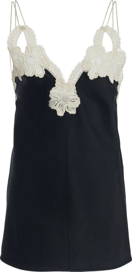 Embroidered Crepe Satin Tank Top