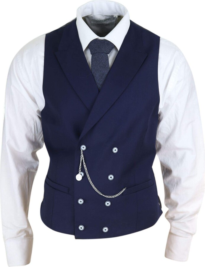 House Of Cavani Mens Double Breasted Waistcoat 1920s Smart Casual