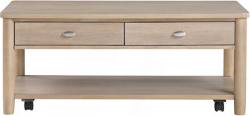 One Allium Way Classic Natural Finish 1Pc Cocktail Table With Two Drawer And Open Shelf Wooden Living Room Furniture Centre Table