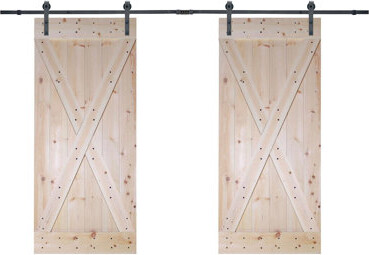 Calhome Paneled Wood Unfinished Barn Door with Installation Hardware Kit