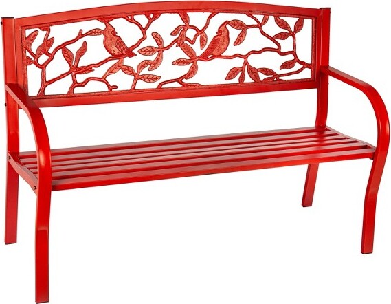 Plow & Hearth EvergreenCardinalsMetalGardenBench,Red
