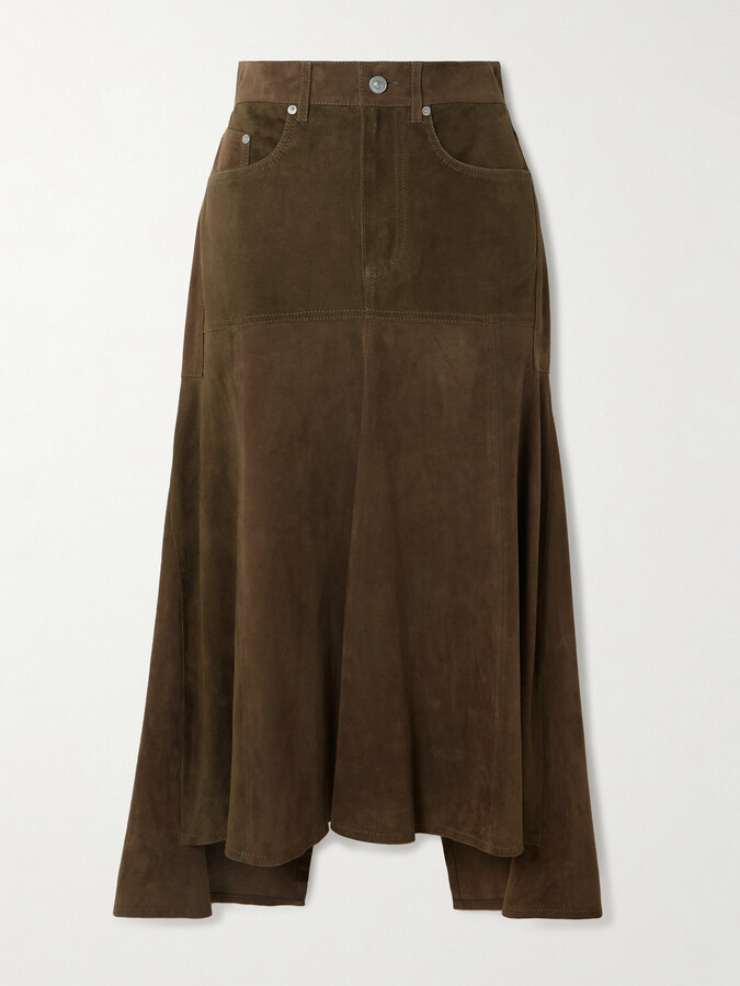 Victoria Beckham Paneled Suede Midi Skirt - Green