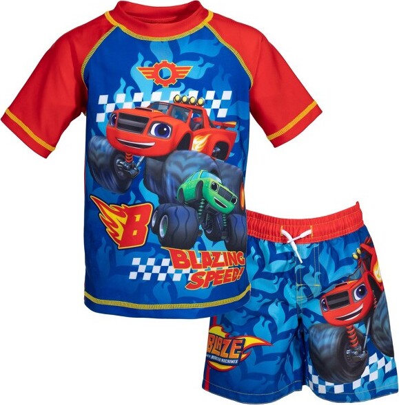 Blaze and the Monster Machines Toddler Boys Pullover Swim Rash Guard Swim  Trunks Blue 5T - ShopStyle