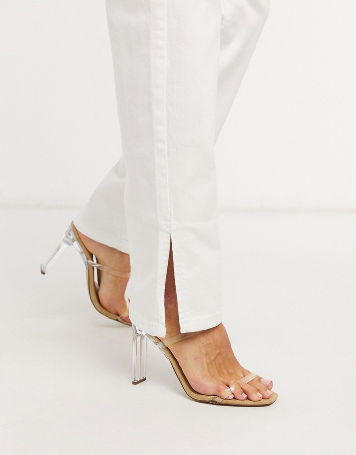 Femme Luxe mid waist straight leg jean with side splits in white ...