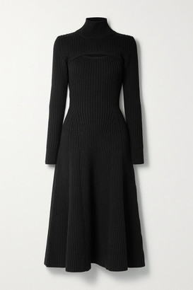 Rosie Assoulin Thousand In One Ways Convertible Ribbed Wool Turtleneck Midi Dress - Black