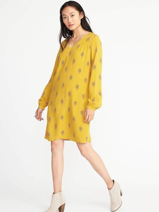 Bell Sleeve Old Navy V Neck Shift Dress Long-Sleeve Rib-Knit