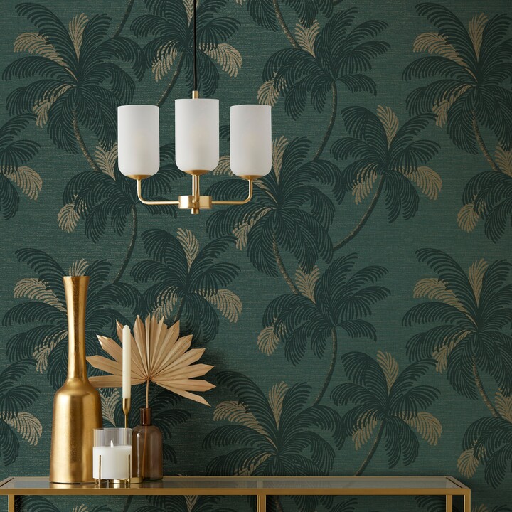 Dunelm Palm Print Emerald Green Wallpaper Emerald ShopStyle