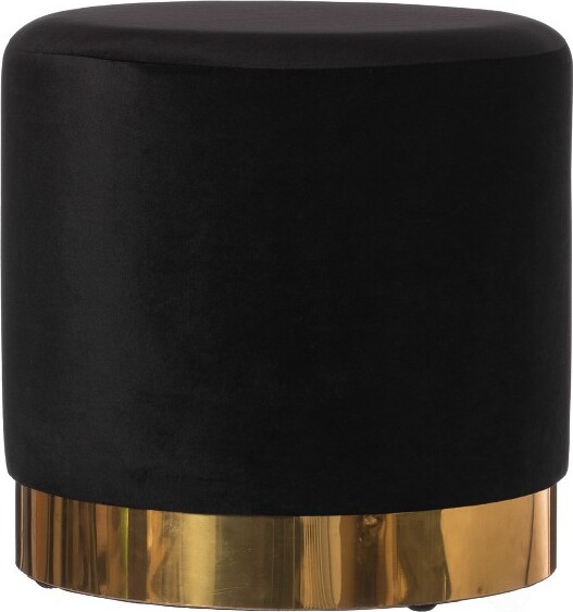 FabulaxeModernRoundVelvetFabricStandardOttomanStoolwithGoldBaseBlack