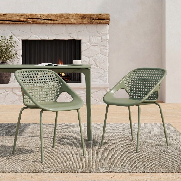 Christopher Knight Home ChristopherKnightHomeChaitanyaModernPatioIronandPlasticChairs(Setof2)Green