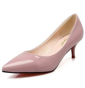 AalarDom Women's Pull On Kitten-Heels Pu Solid Pointed-Toe Pumps-Shoes