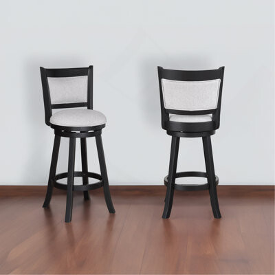Red Barrel Studio 2Pc Swivel Pub Stools Counter Height Chair Fabric Upholstered Seat Footrest Wooden Dining Room Furniture Black/Dove