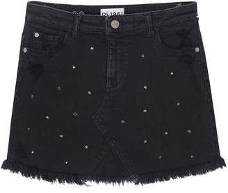 Girls' Distressed Frayed-Hem Rhinestone Denim Skirt, Size 7-16