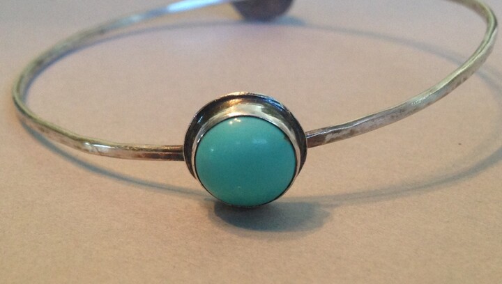 Etsy Handmade Sterling Silver Bangle Sleeping Beauty Turquoise Gemstone