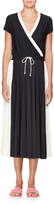 Thumbnail for your product : Valentino Short-Sleeve Faux-Wrap Bicolor Jersey Midi Dress