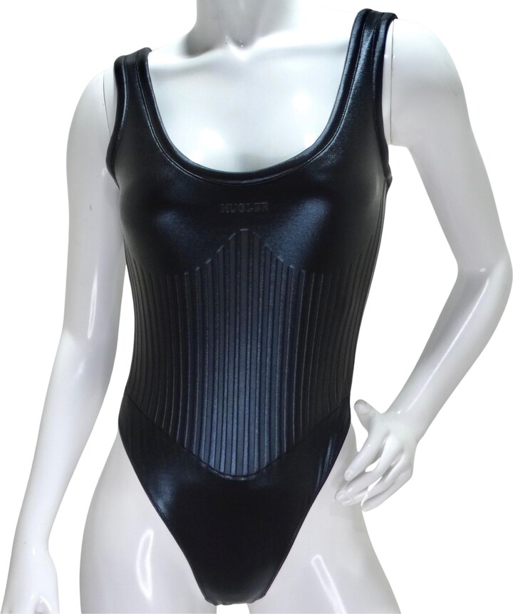 Thierry Mugler Black Embossed Scuba Bodysuit