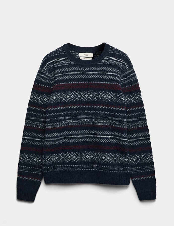 M's Fair Isle Crew Neck Jumper with Wool ShopStyle