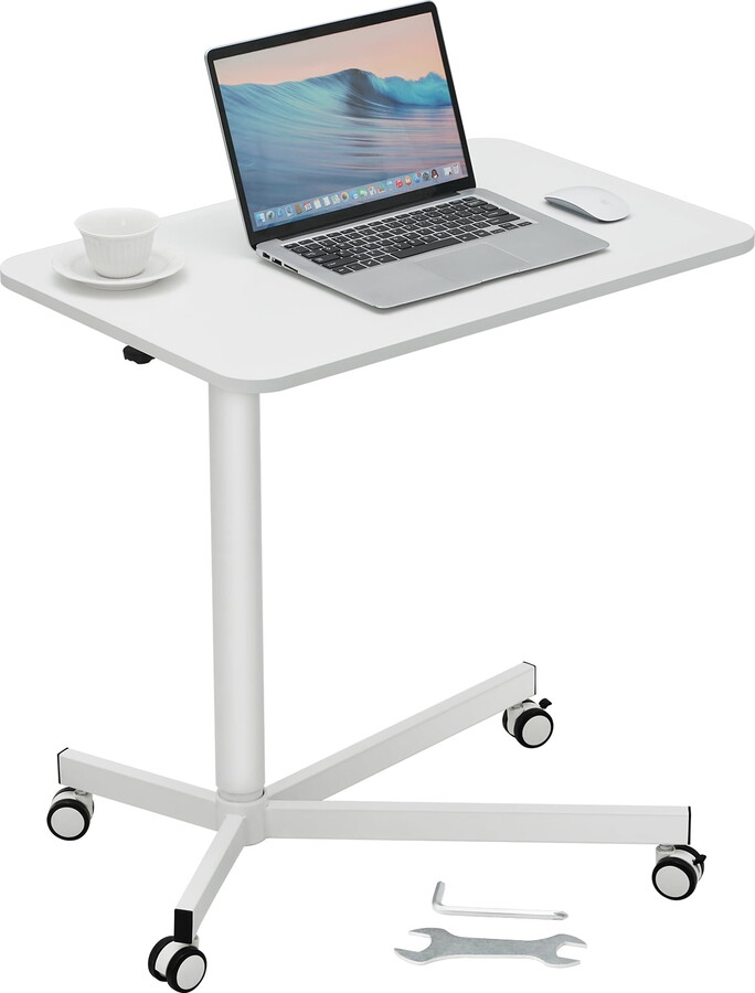 VEVOR Mobile Standing Desk, 28.5"-44.2" Gas-Spring Height Adjustable Sit-Stand Desk, 360° Swivel Wheels (2 Lockable) Portable Rolling Laptop Table Computer Cart for Home Office School, 44LBS Loading