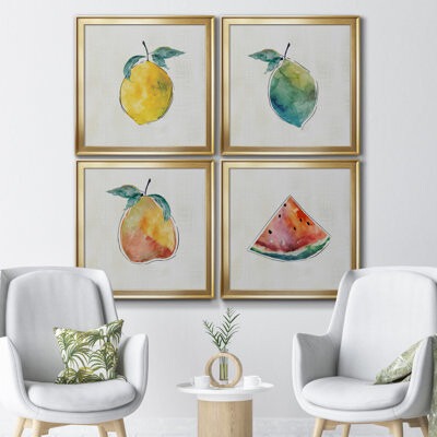 Wexford Home Happy Lemon - 4 Piece Picture Frame Painting Set on Canvas