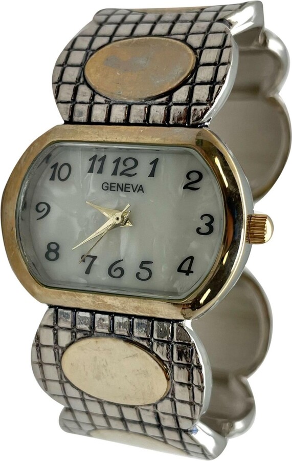 Olivia Pratt Women Quartz Two Tone Elegant Oval Face Cuff Watch, Two Tone, 28mm