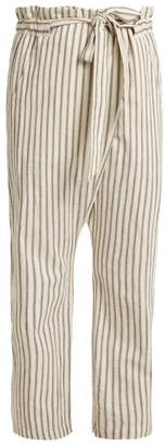 Masscob Paper-bag Waist Striped Trousers - Womens - White Navy