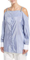 Thumbnail for your product : Brunello Cucinelli Off-the-Shoulder Striped Long-Sleeve Tunic with Monili Straps