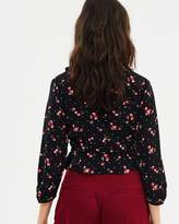 Thumbnail for your product : Miss Selfridge Cherry Print Frill Wrap Blouse