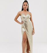 Thumbnail for your product : TFNC Petite bandeau sequin maxi dress with thigh split in gold