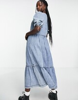 Thumbnail for your product : Glamorous tiered midi smock dress in acid wash lightweight denim