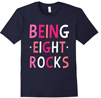 Men's Being Eight Rocks! Eighth 8 Year Old Birthday Party Pink Tee 2XL