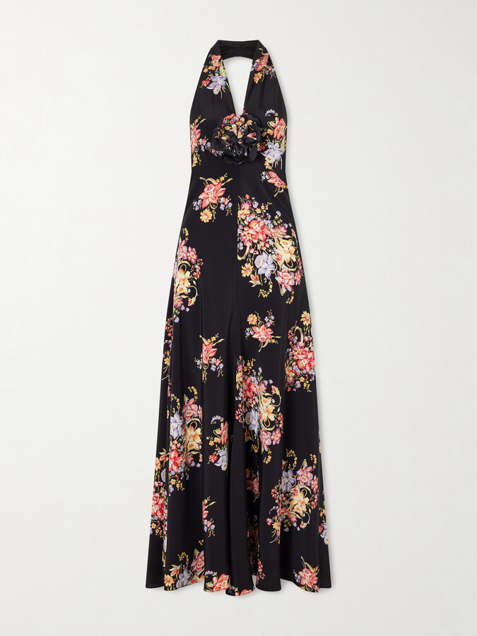 Rodarte - Floral-print Silk-crepe Halterneck Gown - Black