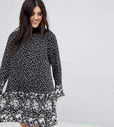 Thumbnail for your product : New Look Plus Curve mono mix floral print frill sleeve dress in black pattern