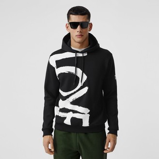 logo print vintage check panel cotton hooded top