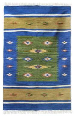 Novica Wool Blue and Green Area Rug Handmade (4x6)