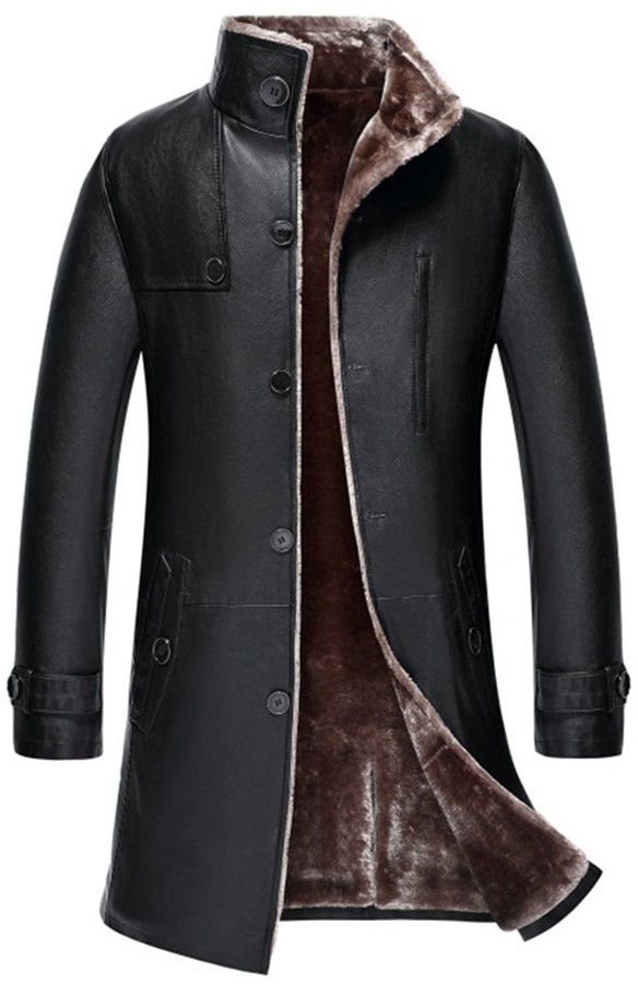 FGYYG Men's Classic Luxury Detachable Fur Collar Military Thicken Warm Cotton Jacket Winter Casual Multi-Pocket Zipper Stitching PU Leather Parka Coat