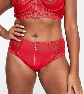 Figleaves Curve Taboo rope embroidered high waist brazilian brief with zip  front detail in red - ShopStyle Panties