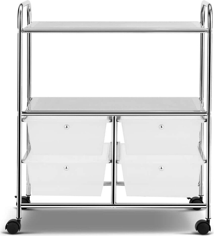 HONEY JOY 4-Drawer Plastic Rolling Storage Cart Metal Rack Organizer Shelf with Wheels Clear