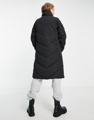 Vero moda longline padded coat in black Clearance