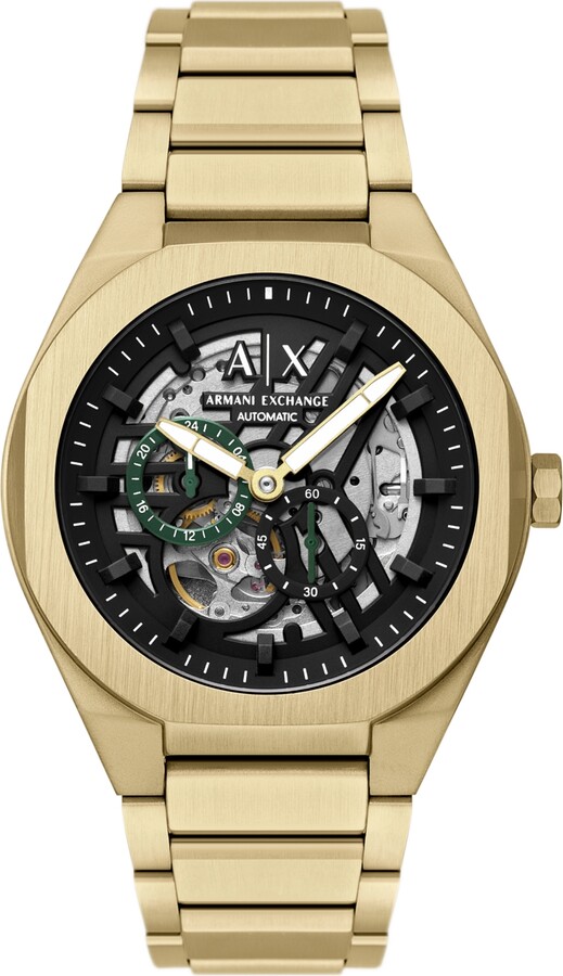 Alpha A Armani Exchange Men's Sync Automatic Gold-Tone Stainless Steel Watch, 44mm - Gold