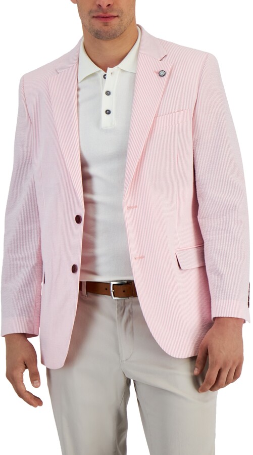 全国総量無料で ナウティカ メンズ ジャケット ブルゾン アウター Men's Modern-Fit Stretch Stripe  Seersucker Sport Coat Pink