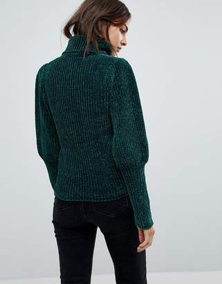 Warehouse Roll Neck Mutton Sleeve Chenille Sweater
