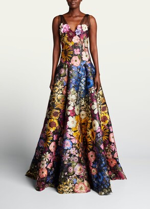 Floral-Embroidered Fil Coupe Gown