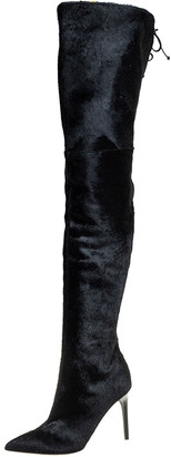 Oscar de la Renta Black Calf Hair Over Knee Boots Size 39