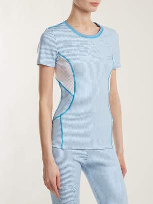 Fendi Logo Print Striped Performance T Shirt - Womens - Light Blue