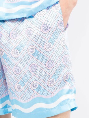 Casablanca Monogram-Pattern Print Silk Shorts