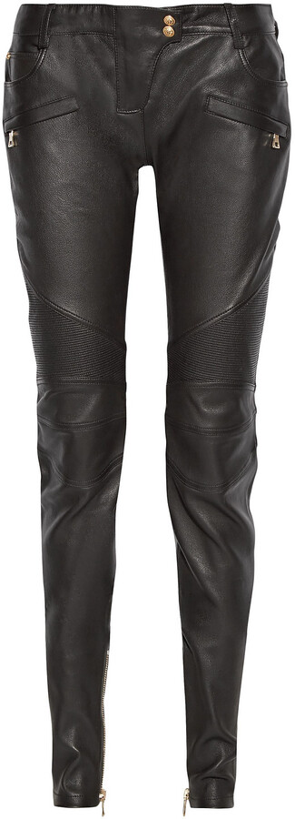 Balmain Moto-style leather skinny pants - ShopStyle
