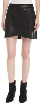 Alice + Olivia Lennon Leather Overlap Mini Skirt w/ Zip-Detail