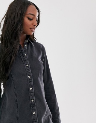 Asos Tall ASOS DESIGN Tall denim fitted western shirt dress in washed black