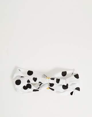 ASOS Design DESIGN headband with wooden circle detail in spot print in white